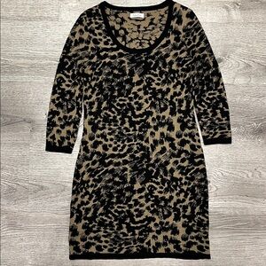 Calvin Klein Black and Tan Patterned Sweater Dress